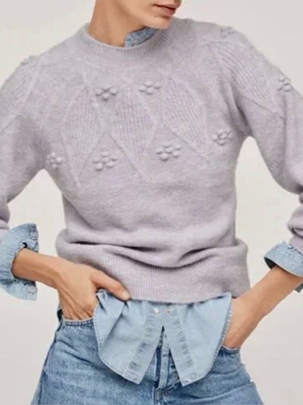 Nwt Mango Textured Embroidered Sweater Lavender - Picture 8 of 8